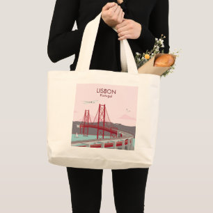 Bolsa Tote Grande Ponte de Lisboa sobre o rio Tagus no estilo da saf