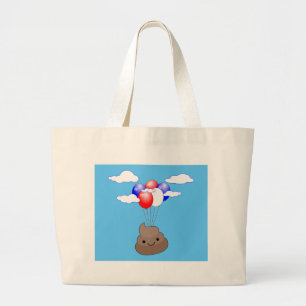 Bolsa Tote Grande Poo Emoji Voando Com Balões No Céu Azul