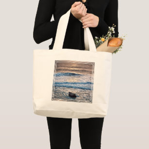 Bolsa Tote Grande Pôr do sol delicado na praia