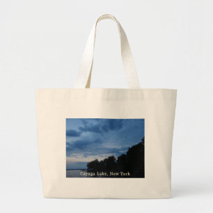 Bolsa Tote Grande Por do sol do azul do lago Cayuga