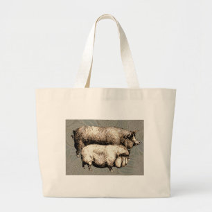 Bolsa Tote Grande Porco Antigo da Fazenda Rústica Animais de Criação