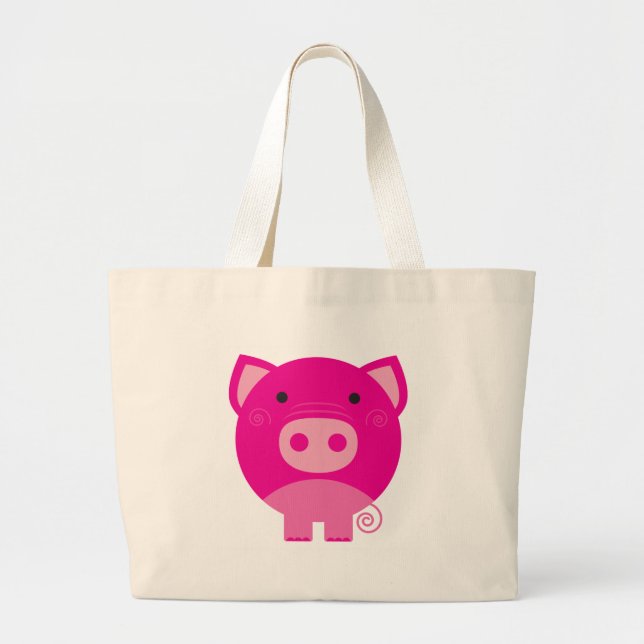 Bolsa Tote Grande Porco cor-de-rosa (Frente)