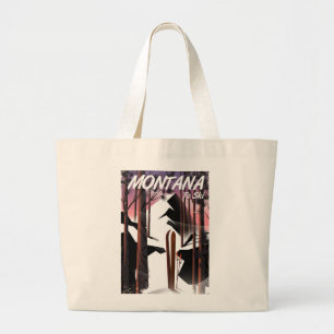 Bolsa Tote Grande Poster das viagens vintage do esqui de Montana