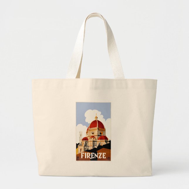 Bolsa Tote Grande Poster de viagens 1930 do domo de Florença Italia (Frente)