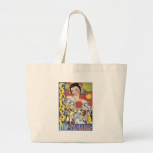 Bolsa Tote Grande Poster de viagens de Vintage Carnival 1937 Panamá