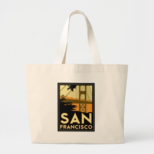 Bolsa Tote Grande Poster de viagens do art deco de San Francisco (Frente)