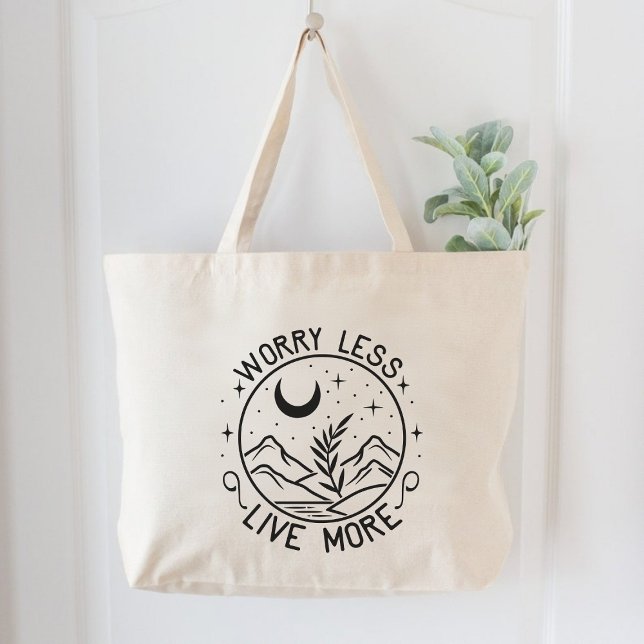Bolsa Tote Grande Preocupe-se menos viva mais motivacional (Worry Less Live More Motivational Large Tote Bag)