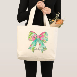 Bolsa Tote Grande Preppy Pink e Arco Verde Personalizados