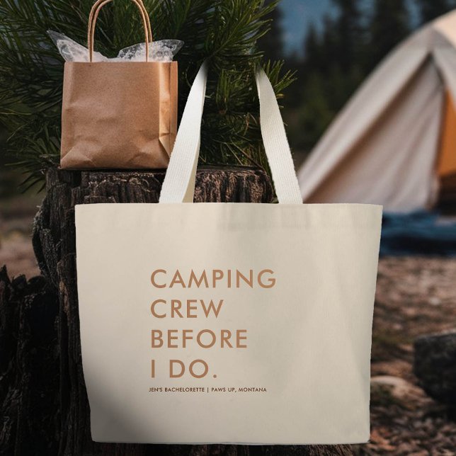Bolsa Tote Grande Presente de Festa de solteira Terrestre da Tripula (camping crew bachelorette party tote bag gift bach earth colors beige brown)