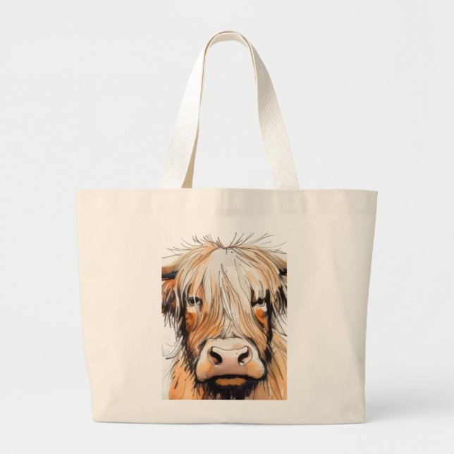 Bolsa Tote Grande Presente de vaca, vaca das Terras Altas  (Frente)