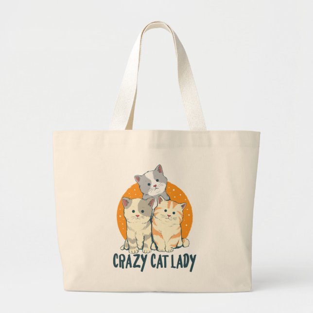 Bolsa Tote Grande Presente Fofo da Gata Maluca para Mãe de Gato  (Frente)