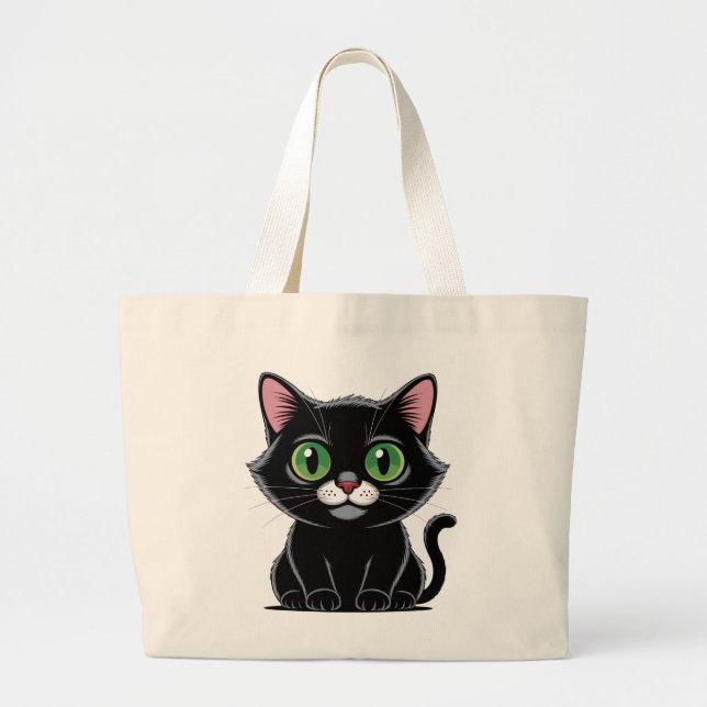 Bolsa Tote Grande Presente para Mãe de Gato Fofa Kawaii (Frente)