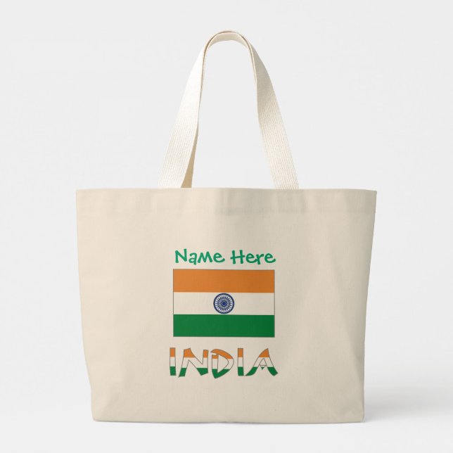 Bolsa Tote Grande Presente Personalizado Bandeira da Índia (Verso)