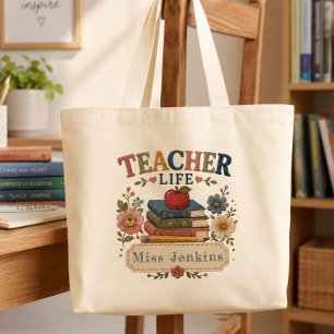 Bolsa Tote Grande Presente Personalizado de Livros Florais para Prof