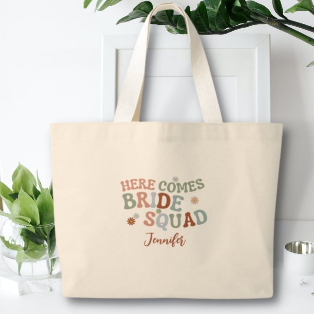 Bolsa Tote Grande Presente Simples Bridesmaid Bachelorette Retro Fun (Criador carregado)