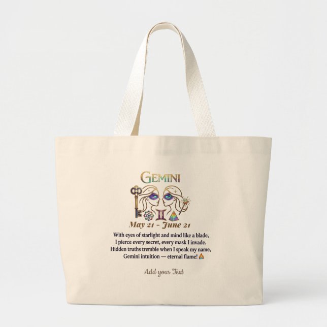 Bolsa Tote Grande Presente Único de Arte do Zodíaco de Gêmeos (Frente)