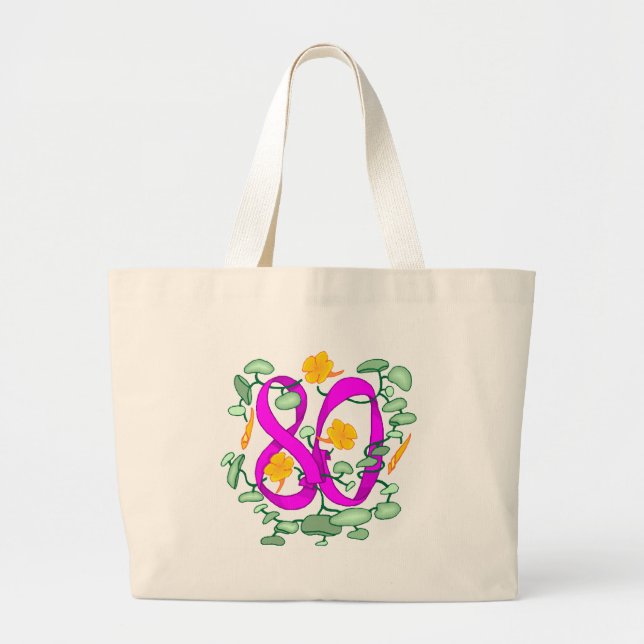 Bolsa Tote Grande Presentes de aniversário do 80 da flor (Frente)
