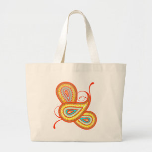 Bolsa Tote Grande Presentes de Mint Paisley Laranja Amarelo Moderno