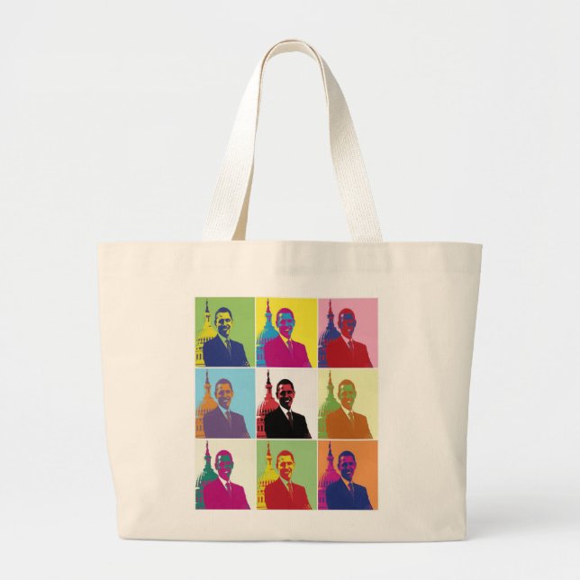 Bolsa Tote Grande Presidente Obama Pop Art (Frente)