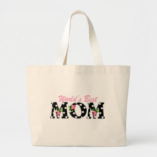 Bolsa Tote Grande Preto da mamã do mundo o melhor com tulipas