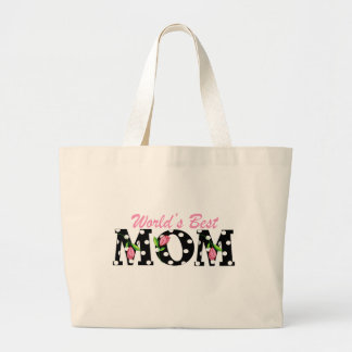 Bolsa Tote Grande Preto da mamã do mundo o melhor com tulipas