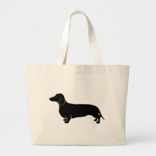 Bolsa Tote Grande Preto no Dachsund branco
