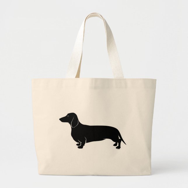 Bolsa Tote Grande Preto no Dachsund branco (Frente)