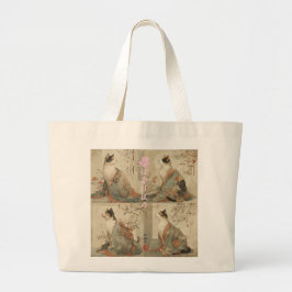Bolsa Tote Grande "Primavera ao Amanhecer" Gato Japonês em Quimono A