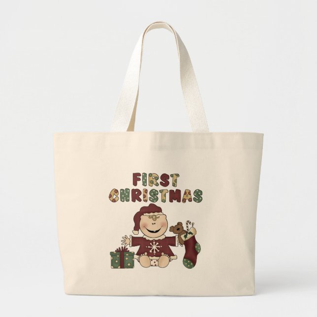 Bolsa Tote Grande Primeiras Camisetas e presentes de Natal (Frente)