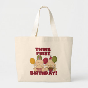 Bolsa Tote Grande Primeiro aniversario dos gêmeos - t-shirt e