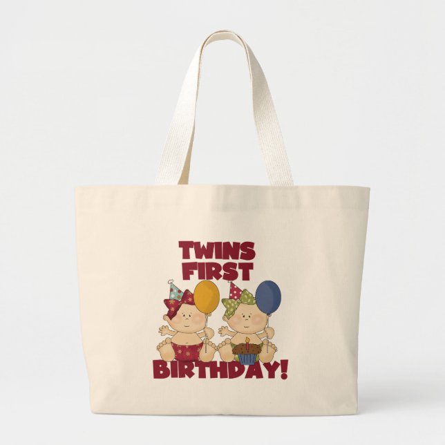 Bolsa Tote Grande Primeiro aniversario Gêmeos - Camisetas e presente (Frente)