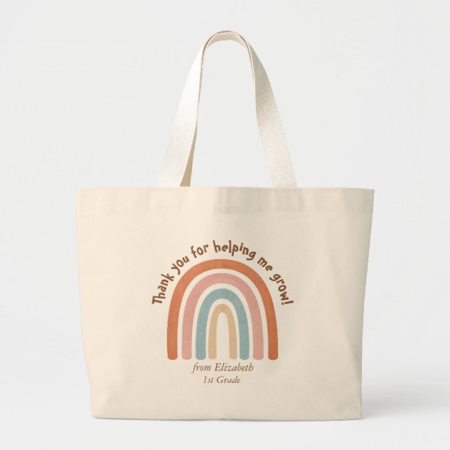 Bolsa Tote Grande Professor de Arco-Íris Moderno - Obrigado - (Frente)
