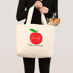 Bolsa Tote Grande Professor de Maçã Vermelha Personalizada em Wate