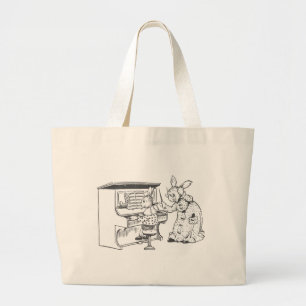 Bolsa Tote Grande Professor de piano do coelho & seu estudante