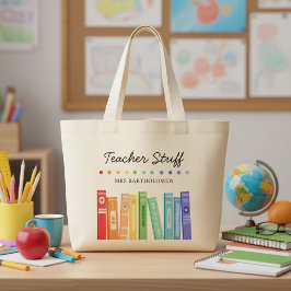 Bolsa Tote Grande Professora de Jardim de Infância Livros Arco-íris 