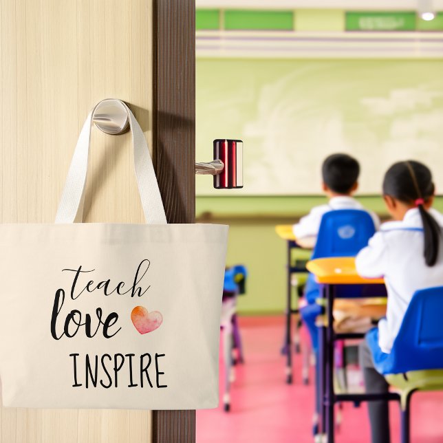 Bolsa Tote Grande Professores Ensinam Amor Inspiram (Teachers Teach Love Inspire Large Tote Bag)