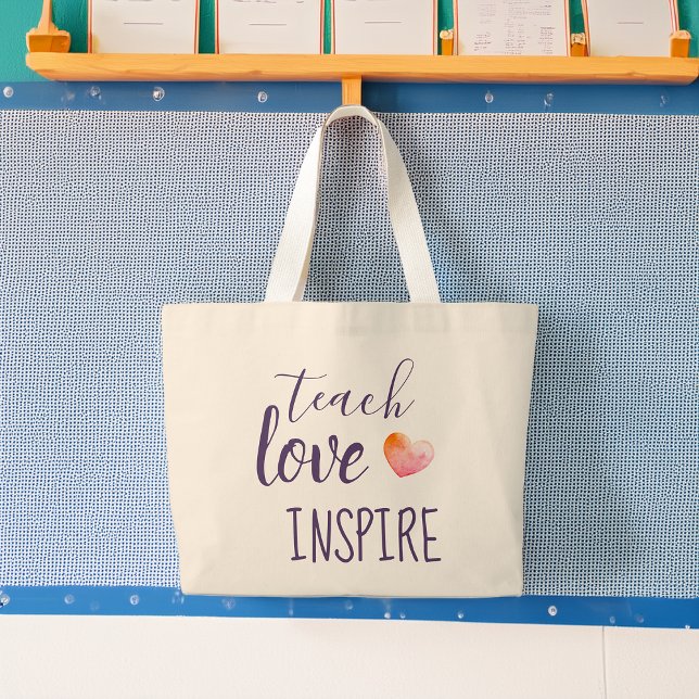 Bolsa Tote Grande Professores Ensinam Amor Inspiram (Teachers Teach Love Inspire Large Tote Bag)