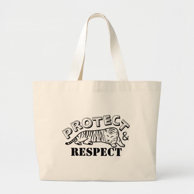 Bolsa Tote Grande Proteger e Respeitar o Tigre da Vida Selvagem (Frente)