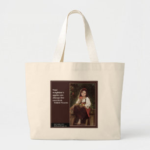 Bolsa Tote Grande Provérbio Yiddish Sobre Maçãs & Gráfico