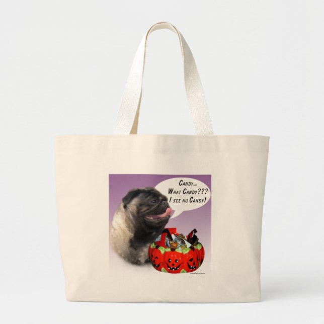 Bolsa Tote Grande Pug (camisa) Halloween Candy (Frente)