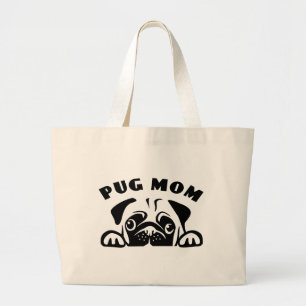 Bolsa Tote Grande Pug Divertido  Mãe Cachorrinho Fofo Cartoon Cães