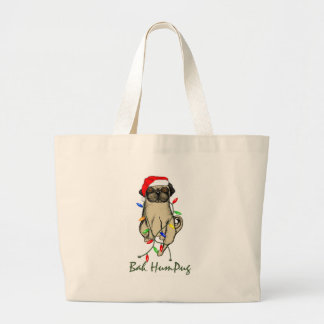 Bolsa Tote Grande Pug Dog Bah Humpug Feliz Natal