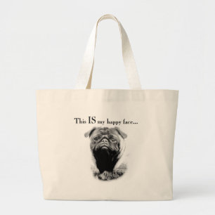 Bolsa Tote Grande Pug Happy Face