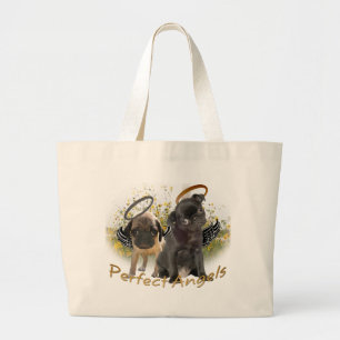 Bolsa Tote Grande pugs perfeitos dos anjos com margaridas
