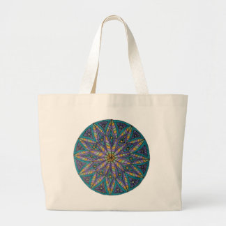 Bolsa Tote Grande Purple/Teal Starburst Mandala Tote Bag