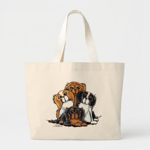 Bolsa Tote Grande Quatro Spaniels de rei Charles descuidados