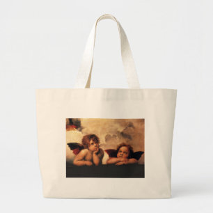 Bolsa Tote Grande Querubins Sistine Madonna de Raphael 2 anjos