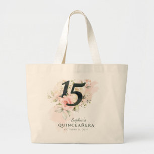 Bolsa Tote Grande Quinceanera Pink Russo Floral 15 de Aniversário