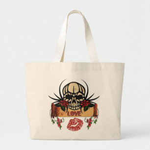 Bolsa Tote Grande RAB Rockabilly Caveira Rosas Amor Batom
