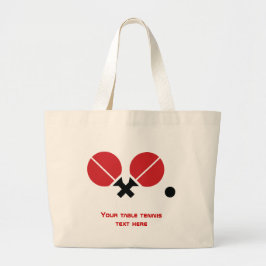 Bolsa Tote Grande Rackets de pingue-pongue de mesa e esfera a preto,